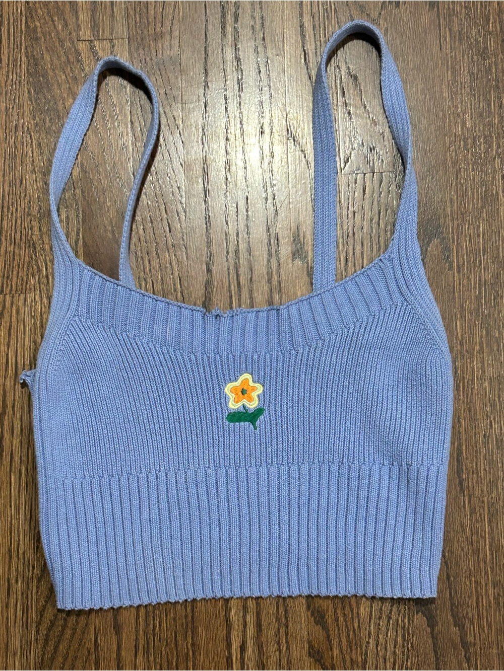 LA Hearts Blue Knit Crop Tank Embroidered Flower Cami XS